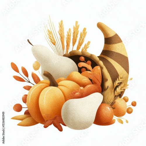Harvest bounty with pumpkins, gourds, and autumn leaves in seasonal colors