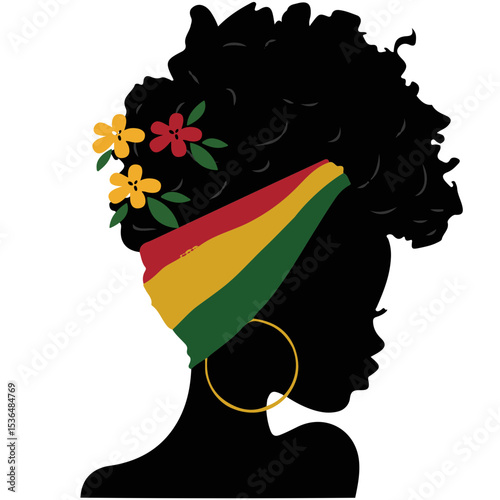 Silhouette Portrait of Woman with Afro and Headwrap | Happy Juneteenth Day | Freedom Day