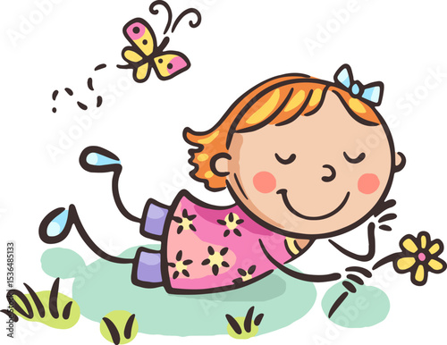 Girl laying on blooming lawn