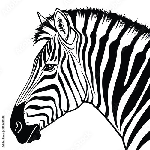 Dynamic Black and White Zebra Head Illustration - Striking Wildlife Animal Portrait