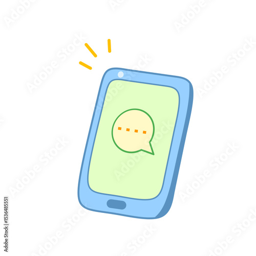 Colorful flat style vector of a smartphone showing an incoming message notification. Ideal for chat app UI design, communication infographics, and mobile technology themes.