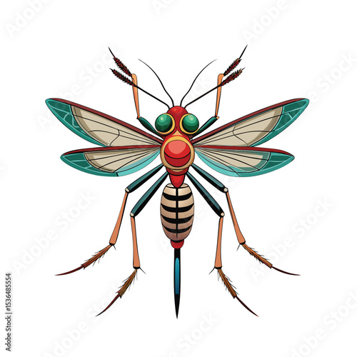Colorful Stylized Mosquito Illustration - Artistic Insect Vector for Health and Nature Themes