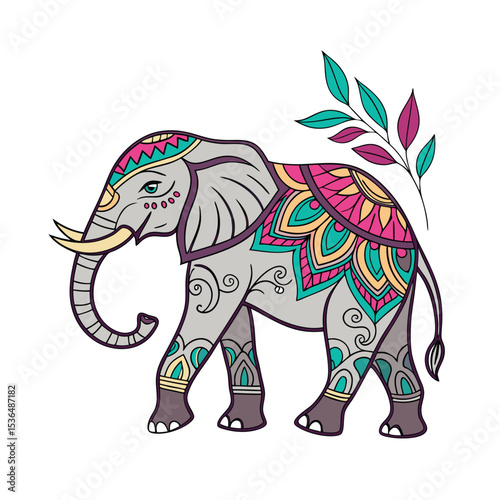 Intricate Indian Elephant Illustration with Mandala Patterns - Vibrant Ethnic Design Art