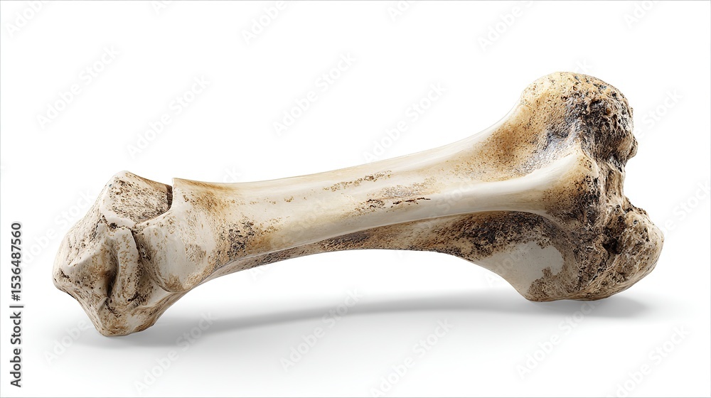 Realistic 3D rendering of isolated human tibia bone in bent leg position, showing accurate joint surface and shaft for anatomical and medical education
