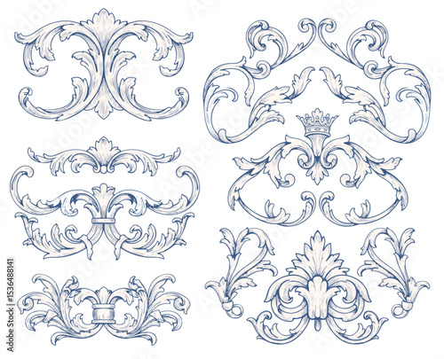 Hand drawn victorian vector retro ornaments