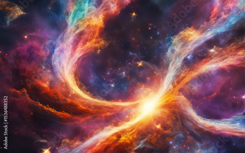 abstract of colorful octopus of galaxy nebular with stars and smoke on the space in universe background