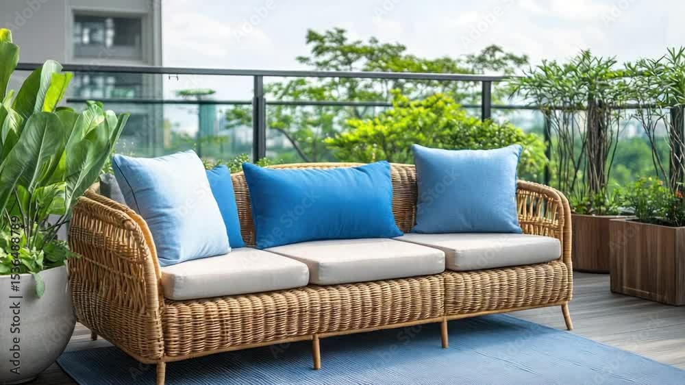 Outdoor wicker couch on a balcony
