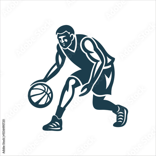Basketball Player Dribbling Ball Low Stance Vector