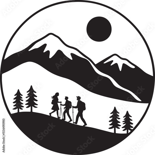 Hiking in the Mountains A Silhouette Landscape