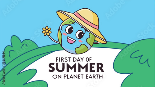 Happy Earth Summer Solstice Cartoon Planet vector