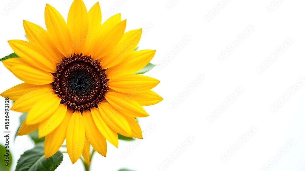 Fototapeta premium Vibrant Sunflower Blooming Against Bright White Background