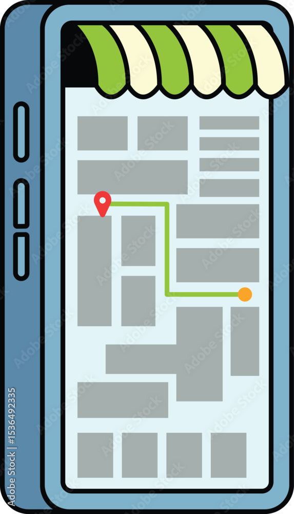 Fototapeta premium Delivery route on mobile map screen illustration