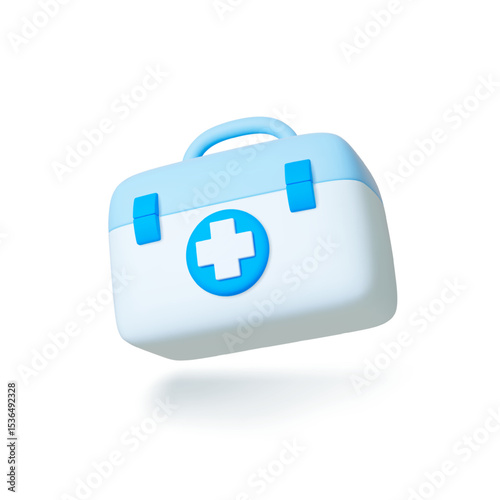 Medicine chest 3d icon. Isolated first aid box with cross. Emergency, ambulance doctors kit. Home or transport medical element, realistic vector element