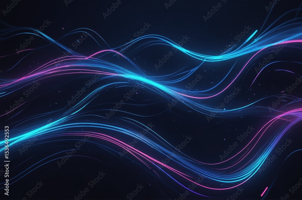 Naklejka premium Abstract neon light ribbons creating visual movement and energy on a sleek tech-inspired background.