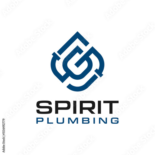 Modern SG monogram plumbing logo with geometric flow symbol for pipe service identity
