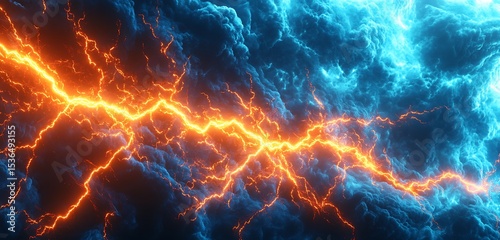 Electric streaks of aurora in tangerine and ocean blue neon with burst lines
