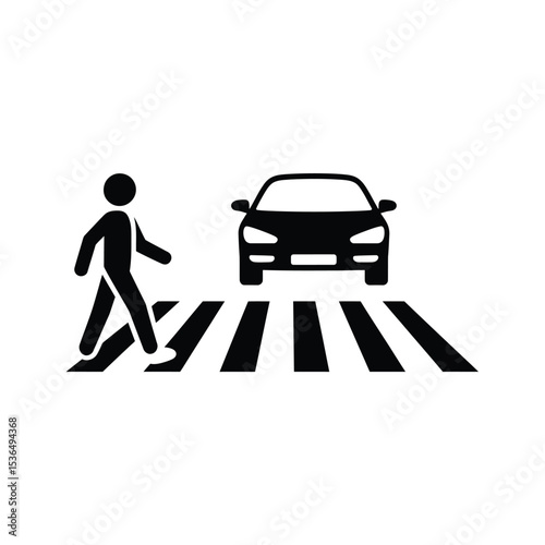 Simple black and white pedestrian crossing sign, safety for walkers.