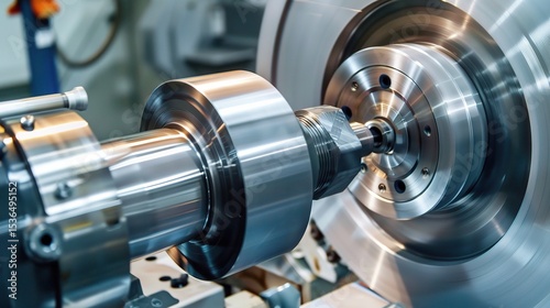 Close-up of workpiece turning operation on a lathe, showcasing a metal workpiece being precision-cut by a carbide tool with chips flying and coolant spraying. The spindle rotates steadily as the toolh