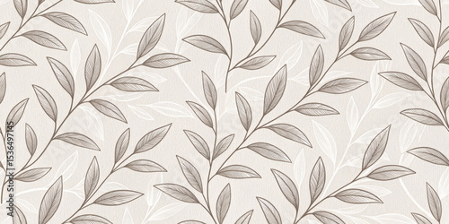Pattern of mocha mousse leaves on a soft beige background  