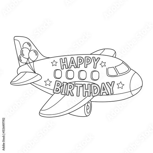 Airplane happy birthday coloring page for kids fun activity printable free download on transparent background