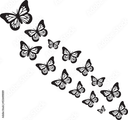 Butterfly Swarm Vector Silhouettes  Flying Insects
