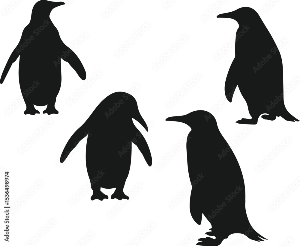 Naklejka premium Seven penguin silhouettes isolated on white background