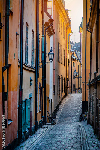 Colorful architecture in Old Town of Stockholm, Sweden.