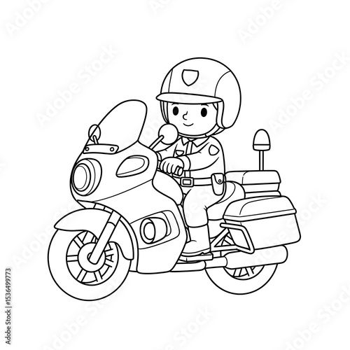 Police officer on motorcycle coloring page for kids printable free easy activity sheet on transparent background