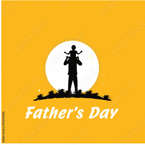 Father and Child Silhouette Vector – Dad Holding Kid on Shoulders at Sunset