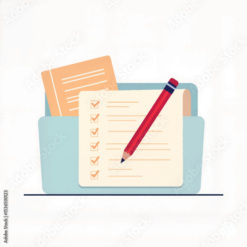 Stylish folder with graphic organizers and checklist on white background, organization