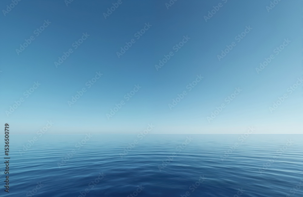 Obraz premium Expansive view of open sea with calm waters meeting clear blue sky. Minimalist serene landscape of ocean with horizon. Suitable for background, exploration themes, eco tech, renewable energy projects.