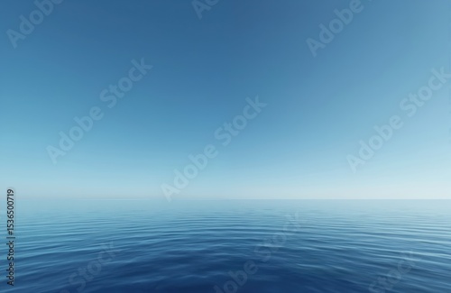 Expansive view of open sea with calm waters meeting clear blue sky. Minimalist serene landscape of ocean with horizon. Suitable for background, exploration themes, eco tech, renewable energy projects. photo