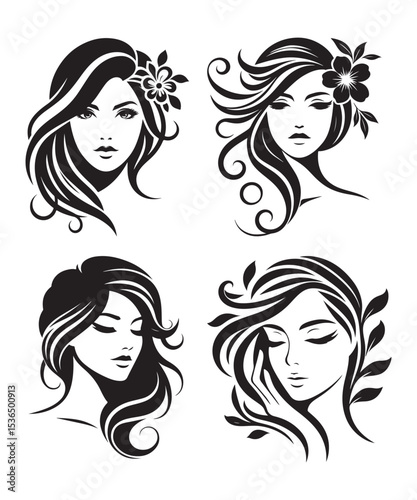 Beauty woman Face and hair style logo vector, woman Face vector illustration. woman Face icon