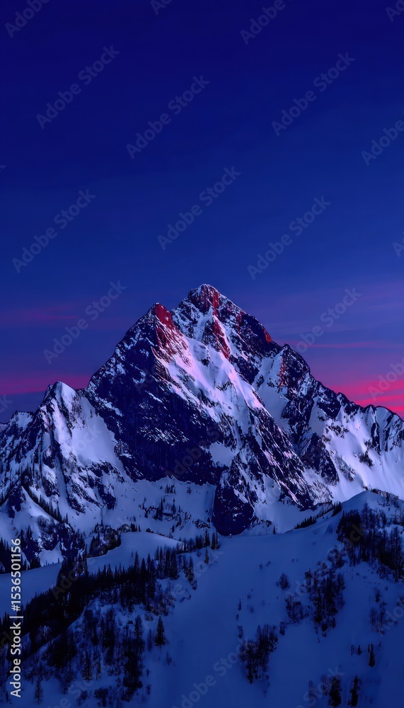 Obraz premium Snowy mountain peak at dawn