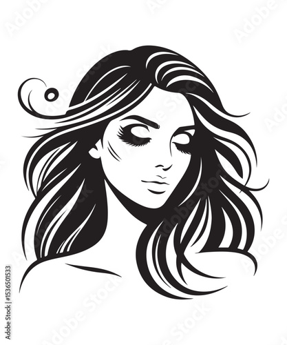 Beauty woman Face and hair style logo vector, woman Face vector illustration. woman Face icon