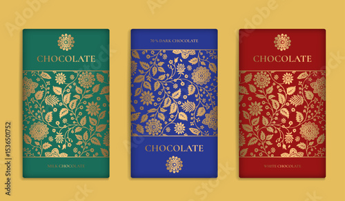 Luxury packaging design of chocolate bars. Vintage vector ornament template. Elegant, classic elements. Great for food, drink and other package types. Can be used for background and wallpaper.
