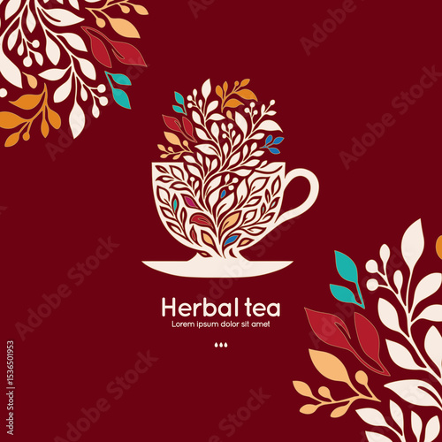 Colorful tea mug abstract design. Vector illustration. Can be used for drink, food and other packaging types. Great for logo, monogram, invitation, flyer, menu, brochure, background or any desired ide