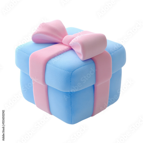 Isometric plush toy gift box in blue and pink isolated on white background, perfect for product packaging design and ecommerce branding concepts.


