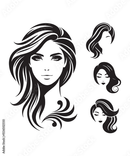 Beauty woman Face and hair style logo vector, woman Face vector illustration. woman Face icon