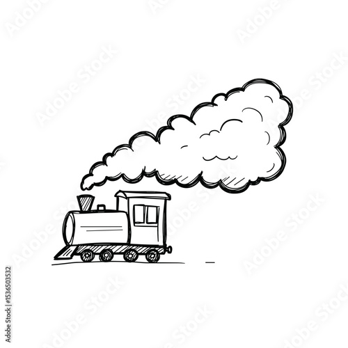 Classic steam train, vintage style, traveling, line art, transportation concept