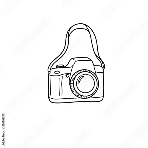 Camera illustration, creative and adventurous style, black and white, for travel photography