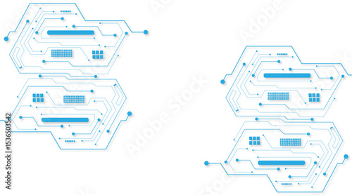 Technology blue circuit diagram on white background. High-tech circuit board connection system.Vector abstract technology on white background.