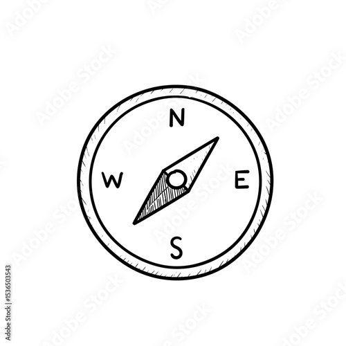 Compass illustration, navigational and adventurous style, black and white, for travel and exploration