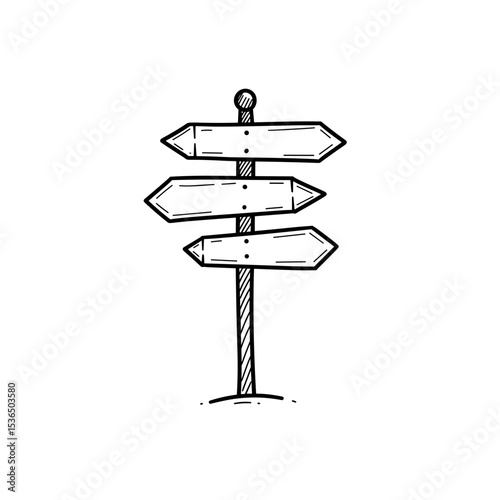 Signpost with directional arrows, travel guidance, line art, exploration concept