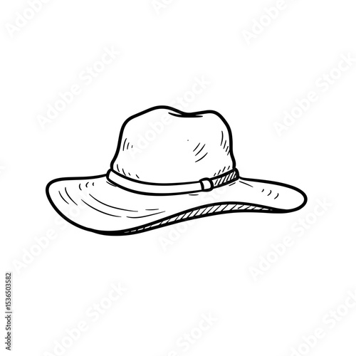 Traveler's hat illustration, stylish and adventurous style, black and white, for outdoor excursions