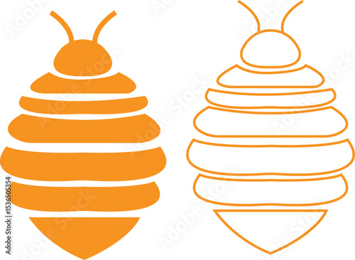 Bee icons set yellow flat and outline designs. Flying insect with striped body and wings vectors. Honeybee symbols for pollination and wildlife representation. Nature, apiary, environmental pictogram.