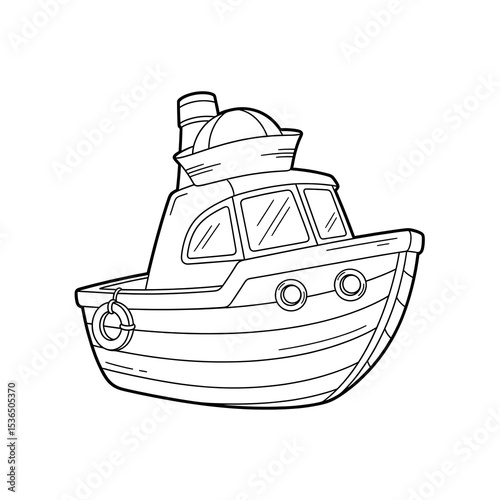 Cartoon boat outline vector illustration for kids coloring page cute ship drawing simple line art on transparent background