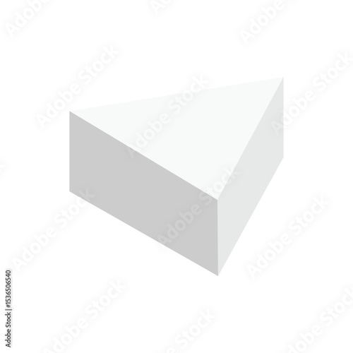 White triangular prism isometric shape. Geometric 3D symbol. Vector isolated on white . Vector Illustration . EPS 10 .