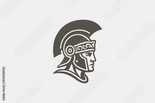 Roman warrior profile in helmet, vintage silhouette vector illustration, logo, icon