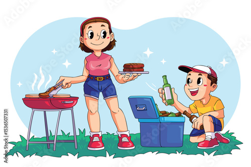 Outdoor Barbecue Time with Friends and Cold Drinks